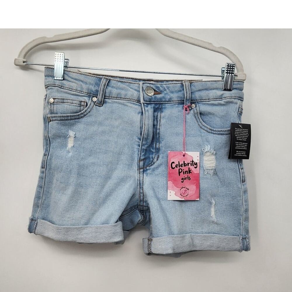 New NWT Celebrity Pink Girls Mid Rise Midi Shorts‎ Light Wash Size 14